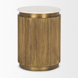 Mercana Satima White Marble w/ Gold Metal Round Fluted Accent Table