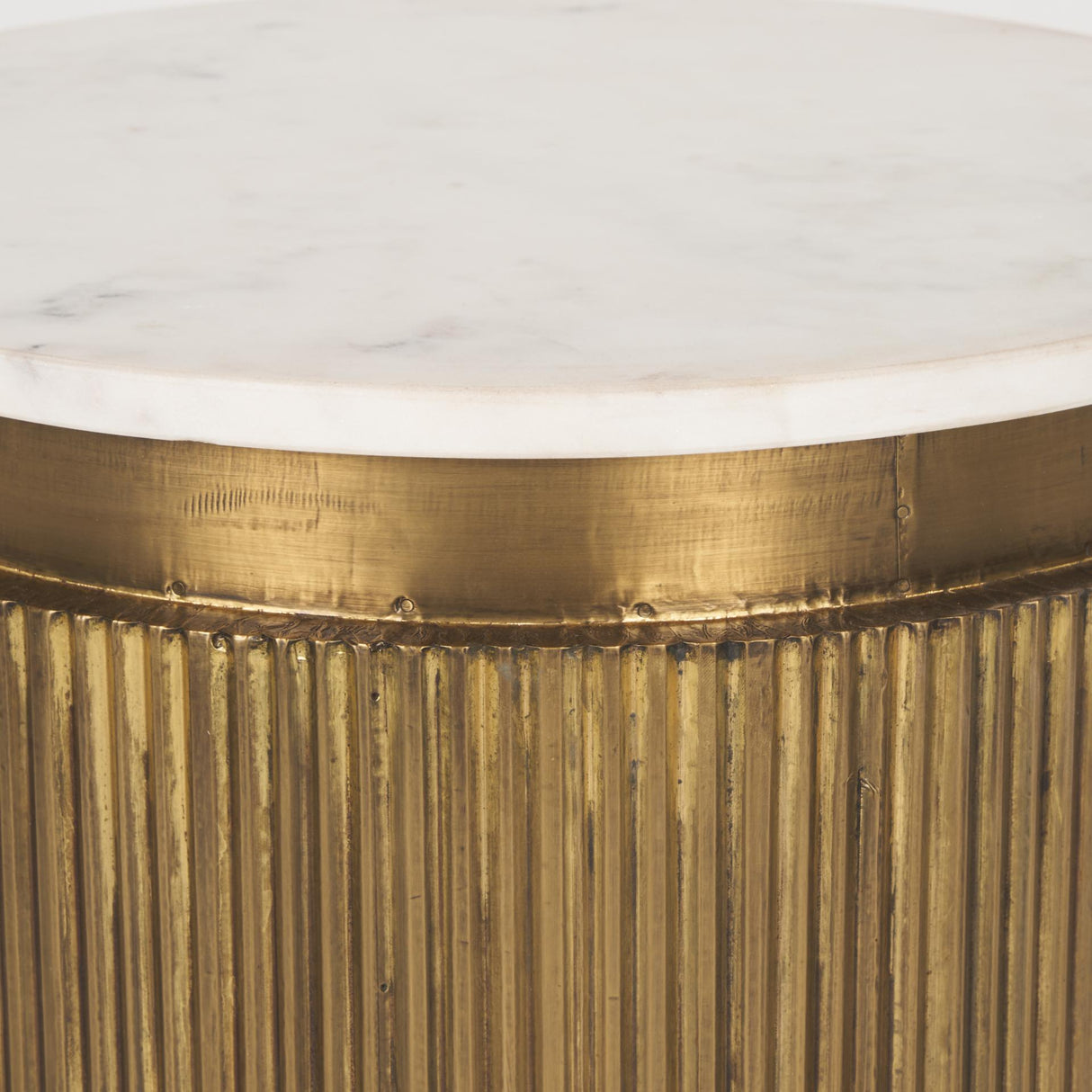Mercana Satima White Marble w/ Gold Metal Round Fluted Accent Table