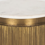 Mercana Satima White Marble w/ Gold Metal Round Fluted Accent Table