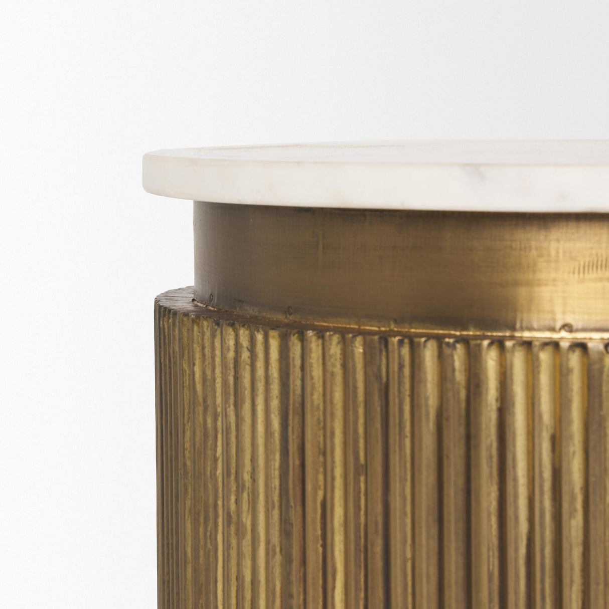 Mercana Satima White Marble w/ Gold Metal Round Fluted Accent Table