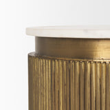 Mercana Satima White Marble w/ Gold Metal Round Fluted Accent Table