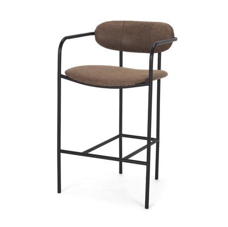 Mercana Parker Muted Brown Faux Leather w/ Black Metal Counter Stool