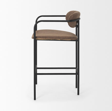 Mercana Parker Muted Brown Faux Leather w/ Black Metal Counter Stool