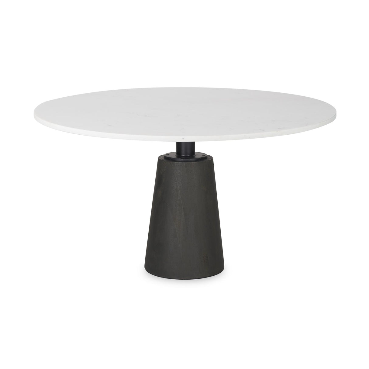Mercana Maxwell 48L x 48W x 30H Round White Marble Top w/ Black Metal and Wood Pedestal Base Dining Table