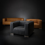 Mercana Ricciardo Cognac Leather Three Seater Sofa 82.5L x 38.5W x 26.5H