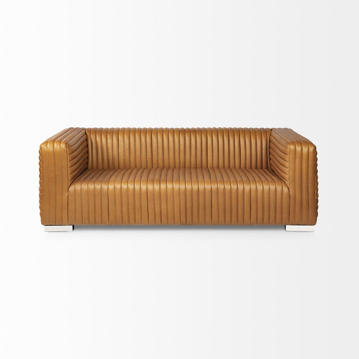 Mercana Ricciardo Cognac Leather Three Seater Sofa 82.5L x 38.5W x 26.5H