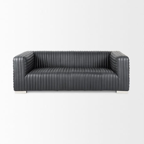 Mercana Ricciardo Black Leather Wrapped Three Seater Sofa 82.5L x 38.5W x 26.5H
