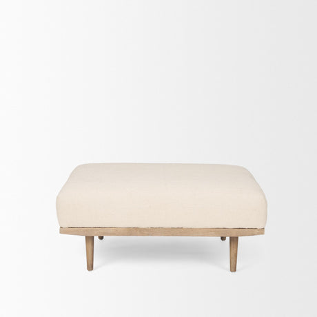 Mercana Shae Brown Wood w/ Oatmeal Fabric Ottoman