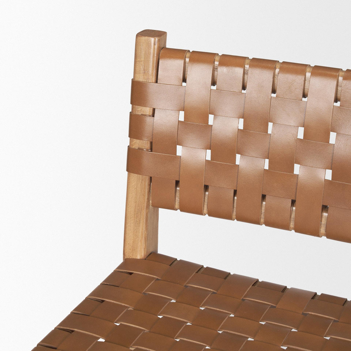 Mercana Shane Brown Wood w/ Woven Brown Leather Counter Stool