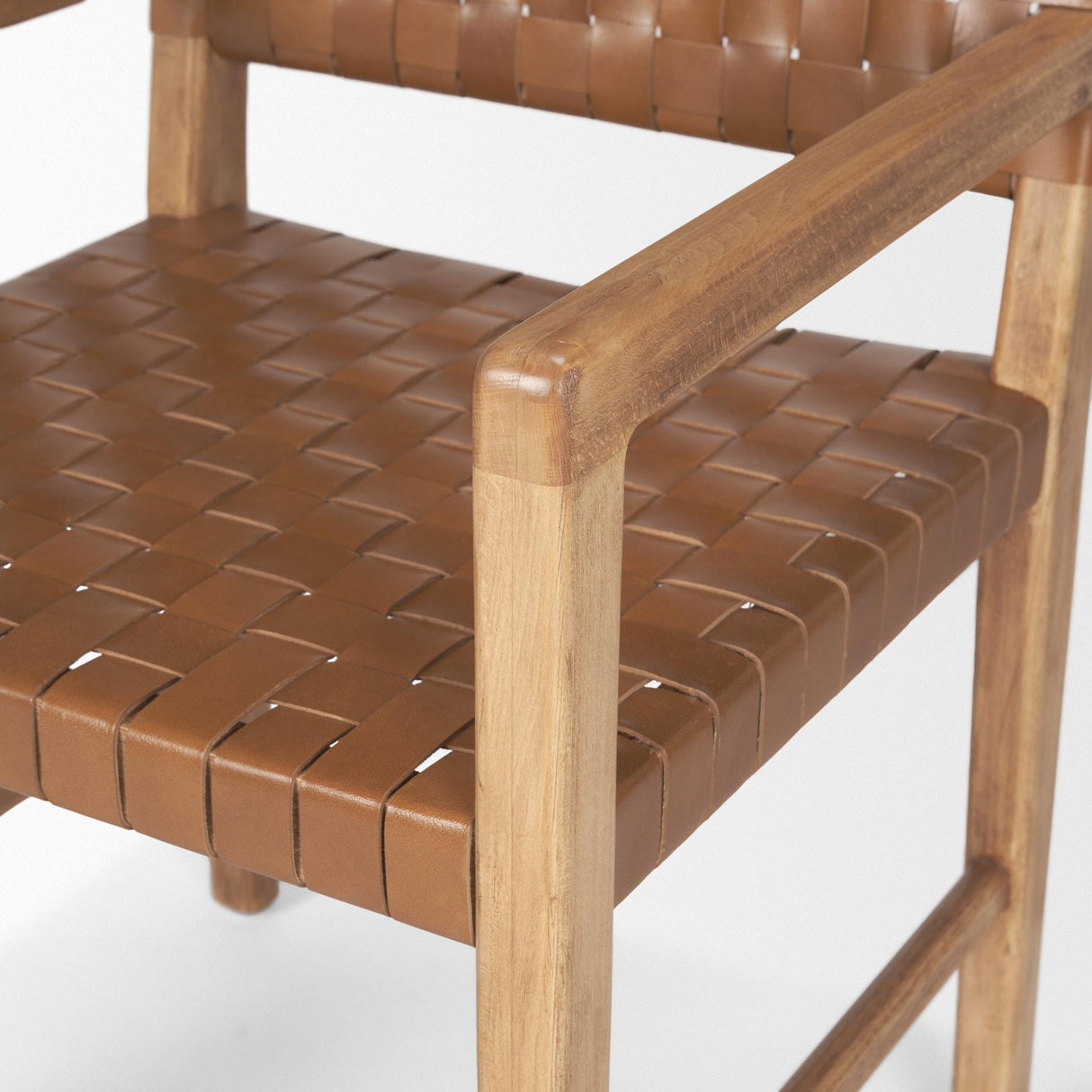 Mercana Shane Brown Wood w/ Woven Brown Leather Dining Armchair
