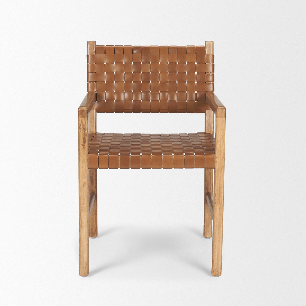 Mercana Shane Brown Wood w/ Woven Brown Leather Dining Armchair
