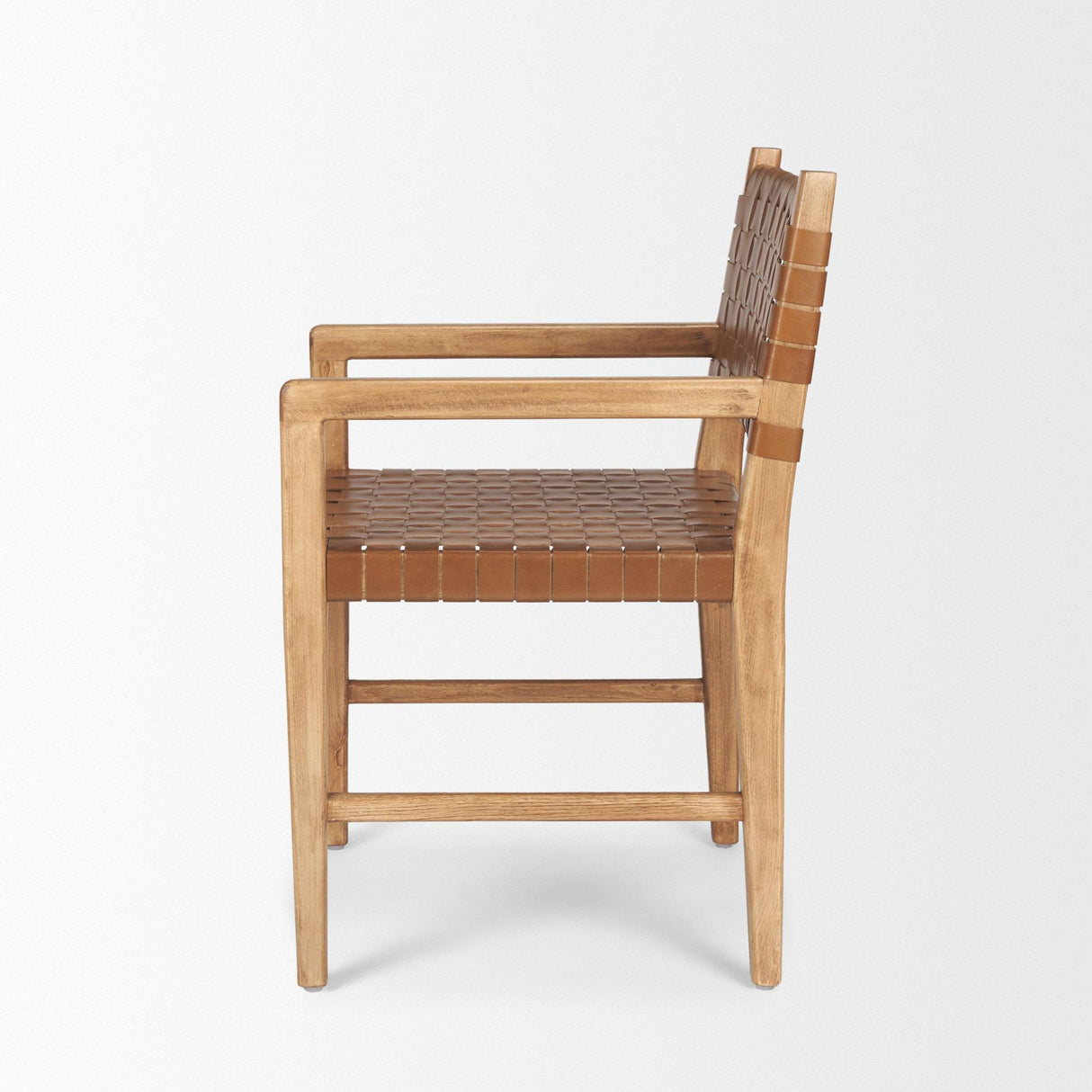 Mercana Shane Brown Wood w/ Woven Brown Leather Dining Armchair