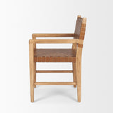 Mercana Shane Brown Wood w/ Woven Brown Leather Dining Armchair