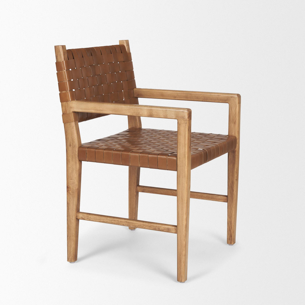 Mercana Shane Brown Wood w/ Woven Brown Leather Dining Armchair