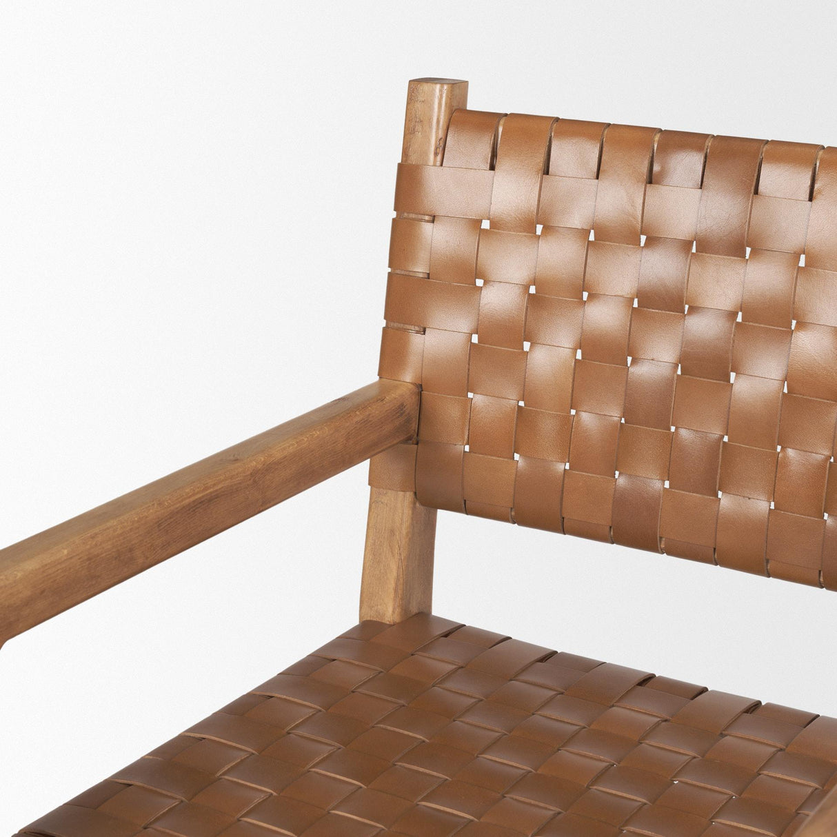 Mercana Shane Brown Wood w/ Woven Brown Leather Dining Armchair