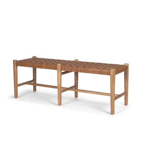 Mercana Shane Brown Wood w/ Woven Brown Leather Bench