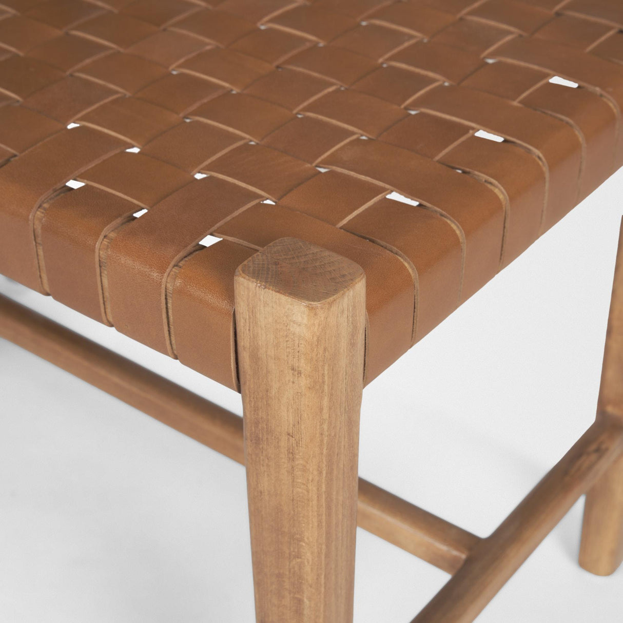 Mercana Shane Brown Wood w/ Woven Brown Leather Bench
