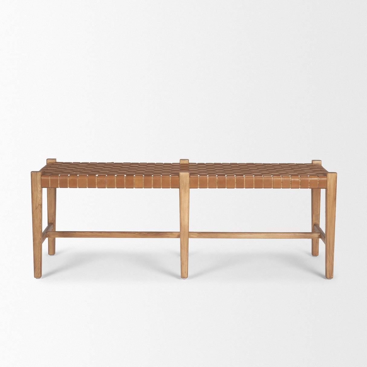 Mercana Shane Brown Wood w/ Woven Brown Leather Bench