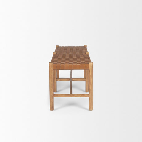 Mercana Shane Brown Wood w/ Woven Brown Leather Bench