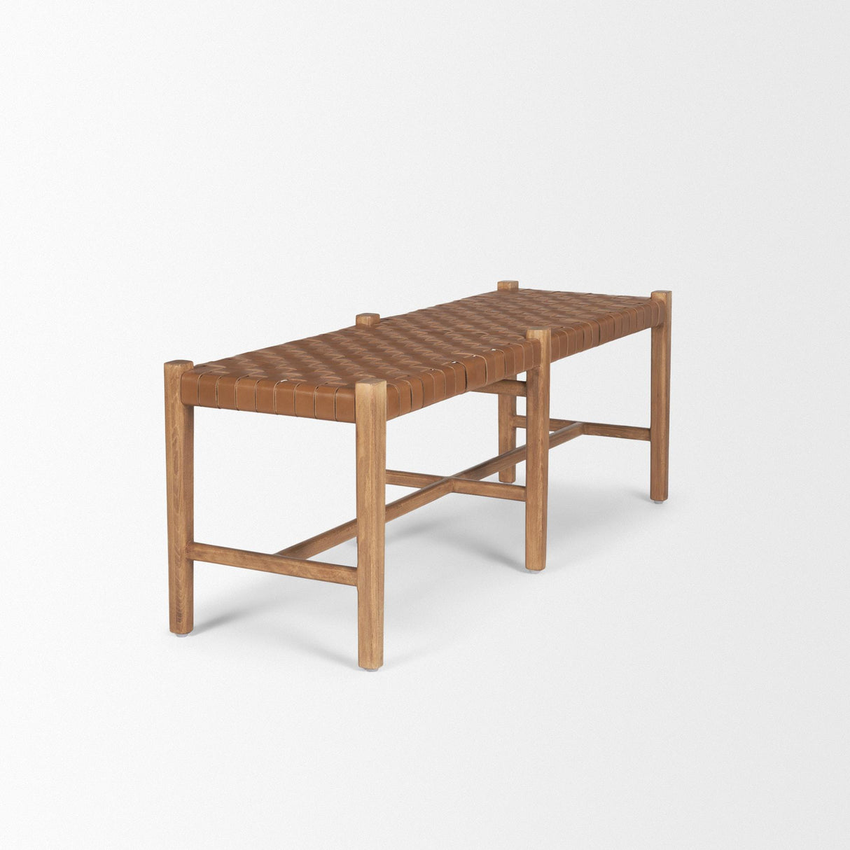 Mercana Shane Brown Wood w/ Woven Brown Leather Bench