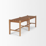 Mercana Shane Brown Wood w/ Woven Brown Leather Bench
