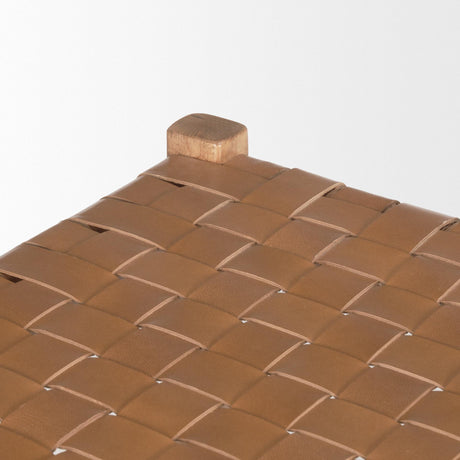 Mercana Shane Brown Wood w/ Woven Brown Leather Bench