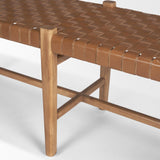 Mercana Shane Brown Wood w/ Woven Brown Leather Bench