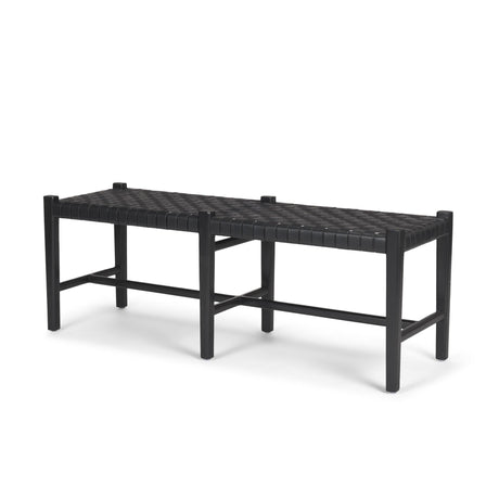 Mercana Shane Black Wood w/ Woven Black Leather Bench