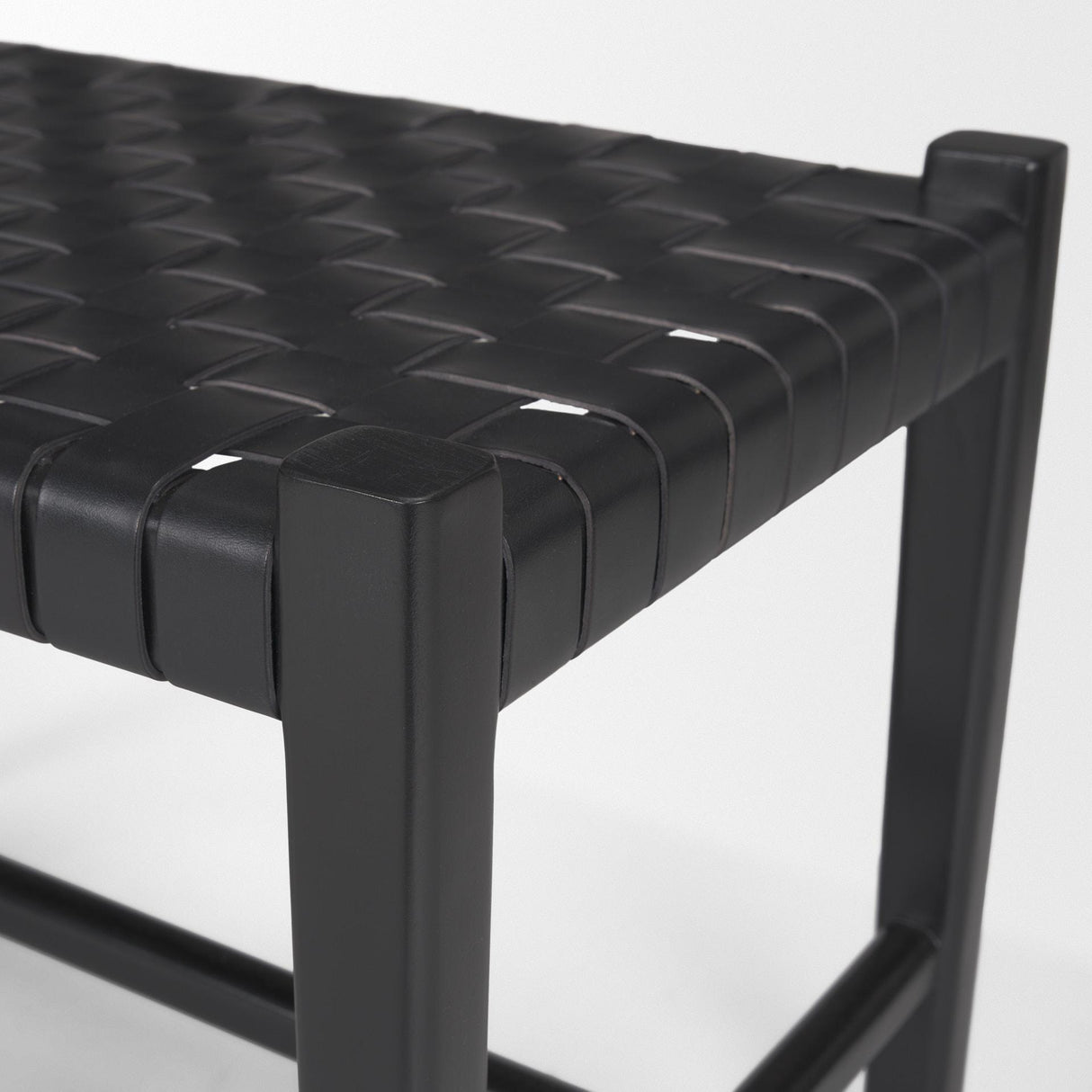 Mercana Shane Black Wood w/ Woven Black Leather Bench
