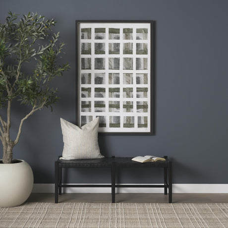 Mercana Shane Black Wood w/ Woven Black Leather Bench