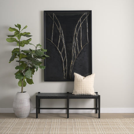 Mercana Shane Black Wood w/ Woven Black Leather Bench