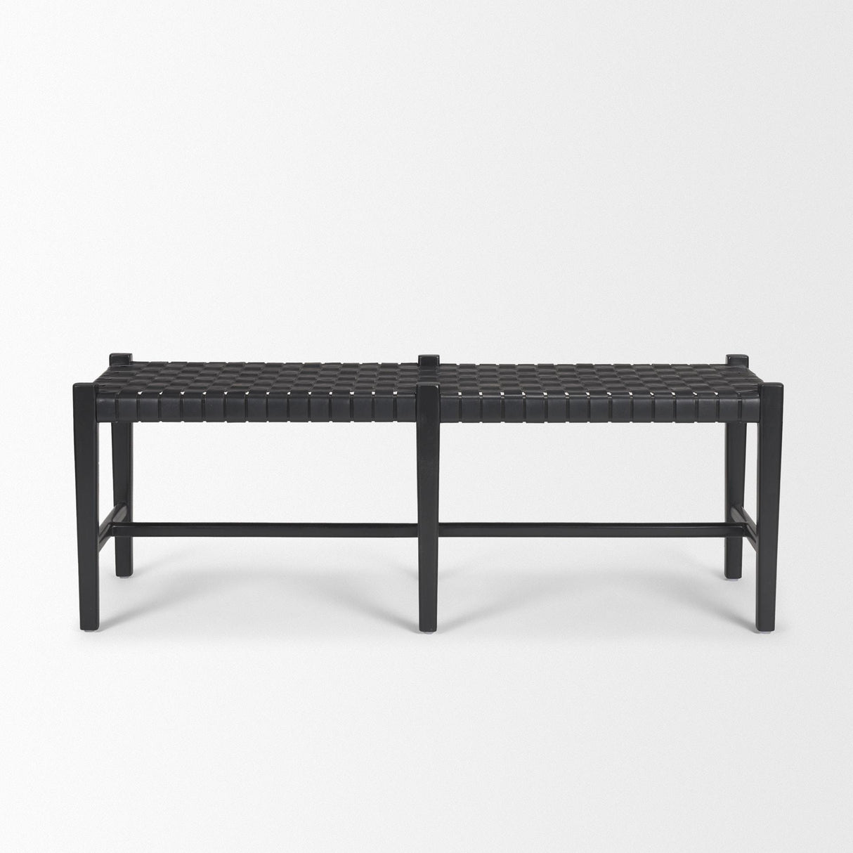 Mercana Shane Black Wood w/ Woven Black Leather Bench