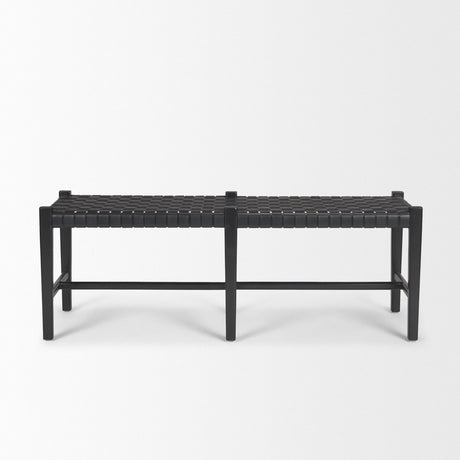 Mercana Shane Black Wood w/ Woven Black Leather Bench