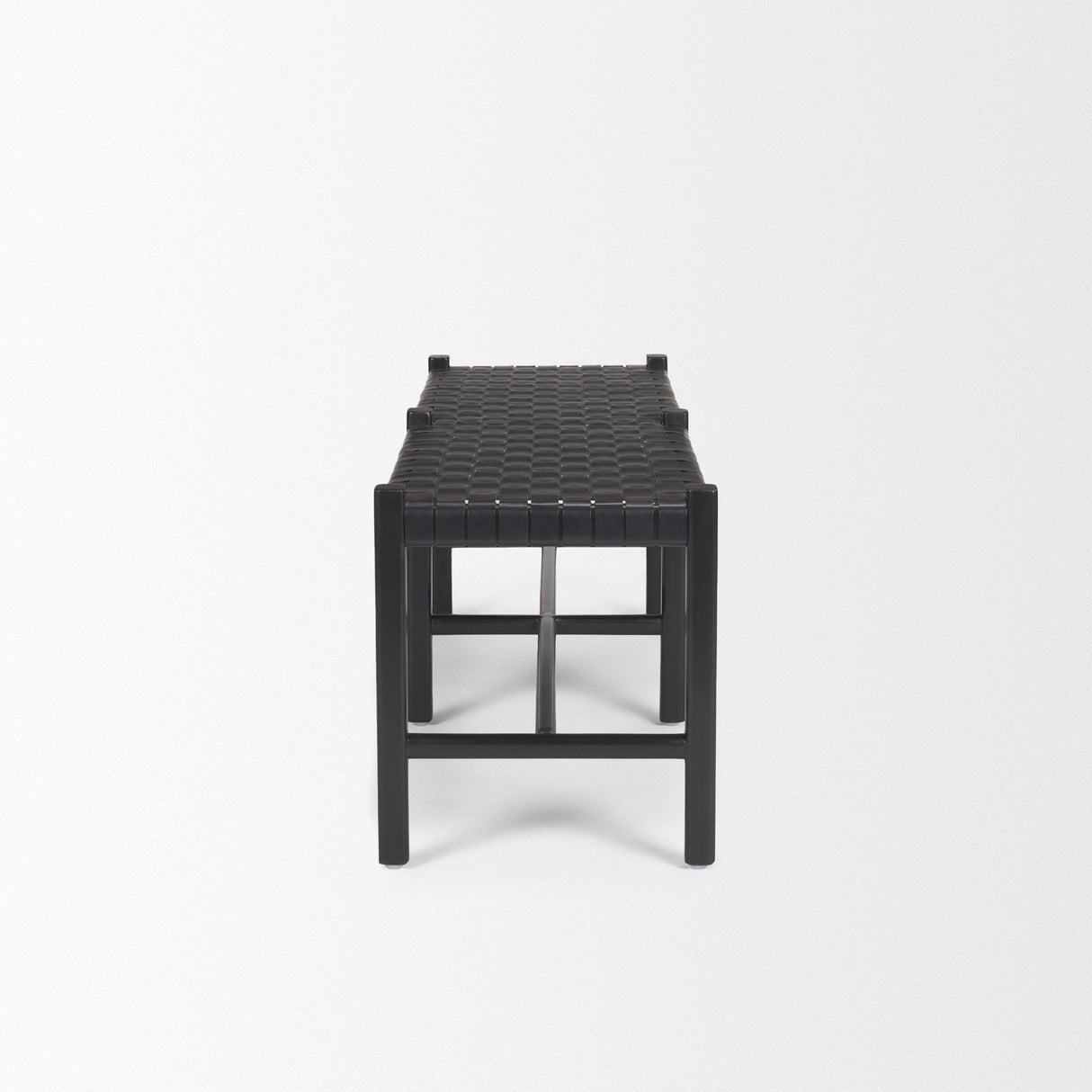 Mercana Shane Black Wood w/ Woven Black Leather Bench