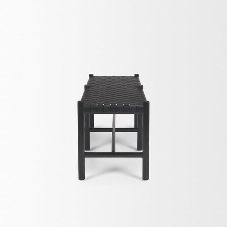 Mercana Shane Black Wood w/ Woven Black Leather Bench