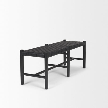 Mercana Shane Black Wood w/ Woven Black Leather Bench