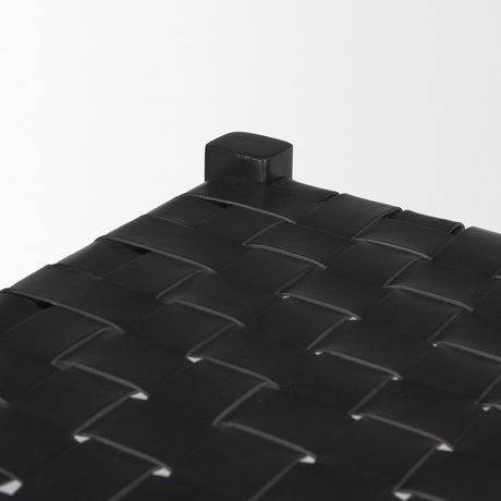 Mercana Shane Black Wood w/ Woven Black Leather Bench