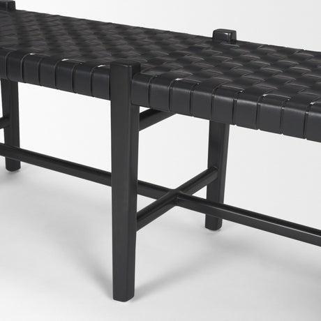 Mercana Shane Black Wood w/ Woven Black Leather Bench