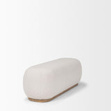 Mercana Siren Cream Fabric w/ Light Brown Wood Oblong Bench