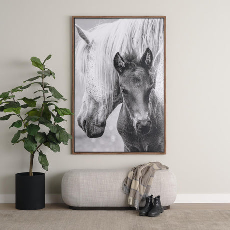 Mercana Siren Gray Fabric w/ Dark Brown Wood Oblong Bench