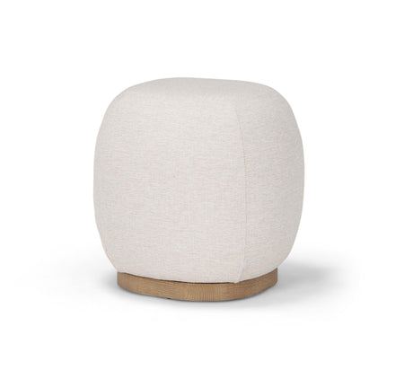 Mercana Siren Cream Fabric w/ Light Brown Wood Round Accent Stool