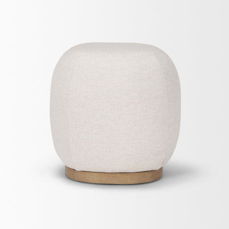 Mercana Siren Cream Fabric w/ Light Brown Wood Round Accent Stool