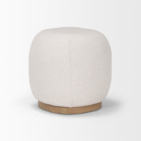 Mercana Siren Cream Fabric w/ Light Brown Wood Round Accent Stool