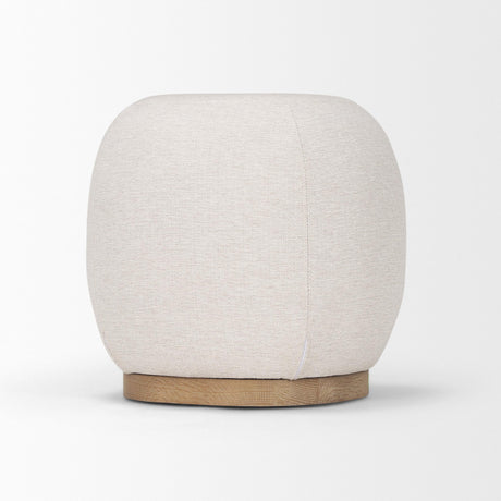 Mercana Siren Cream Fabric w/ Light Brown Wood Round Accent Stool