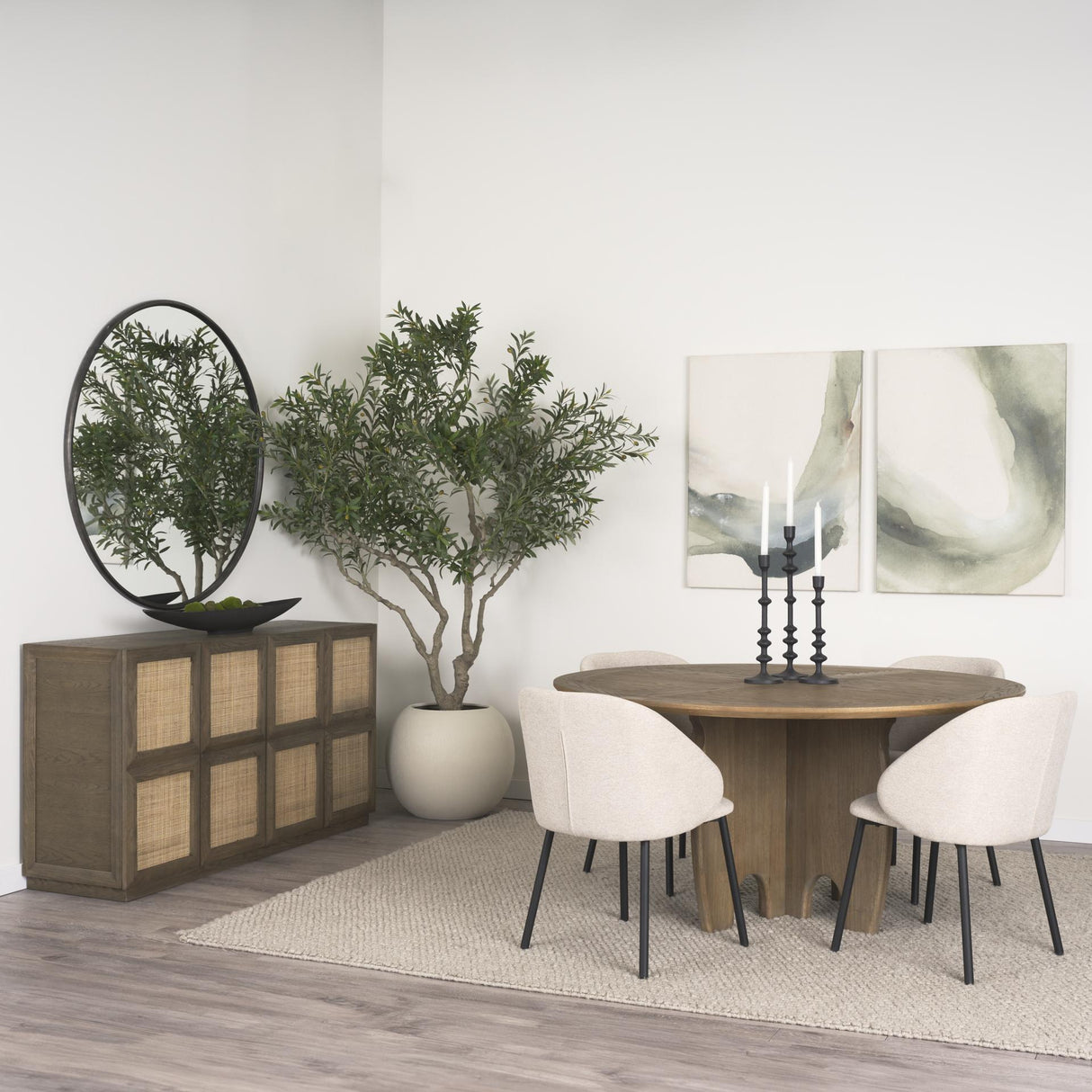 Mercana Sonomi Brown Solid Rubber Wood w/ Round Oak Tabletop Dining Table