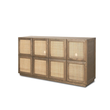 Mercana Sina Brown Oak Wood w/ Natural Rattan 4 Door Sideboard