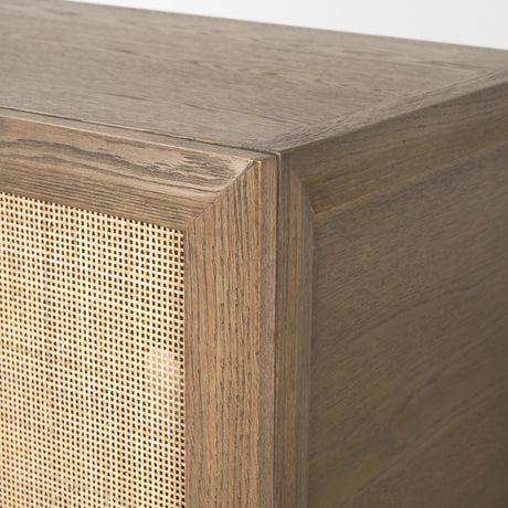 Mercana Sina Brown Oak Wood w/ Natural Rattan 4 Door Sideboard