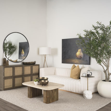 Mercana Sina Brown Oak Wood w/ Natural Rattan 4 Door Sideboard