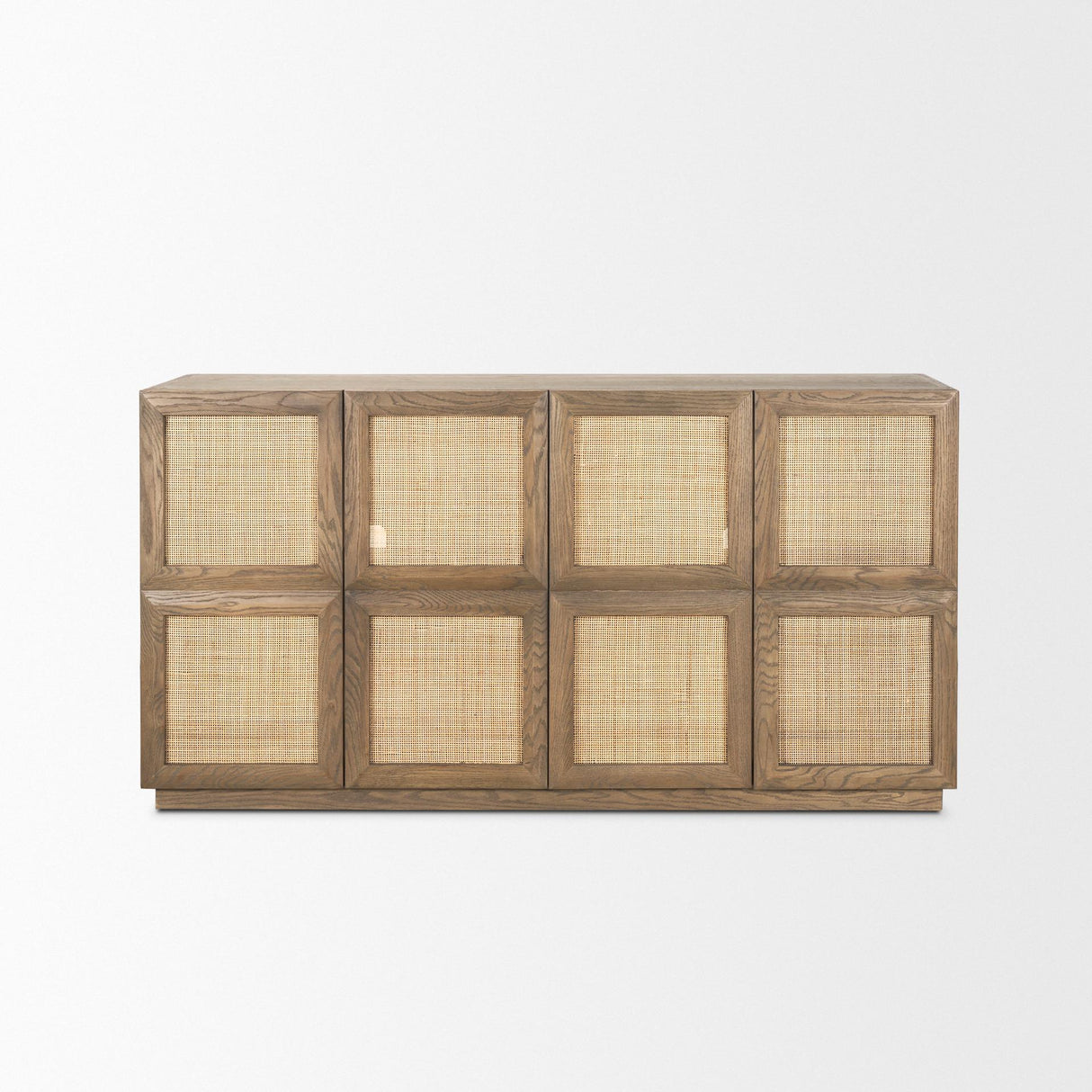 Mercana Sina Brown Oak Wood w/ Natural Rattan 4 Door Sideboard