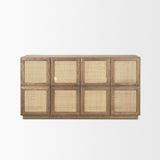 Mercana Sina Brown Oak Wood w/ Natural Rattan 4 Door Sideboard